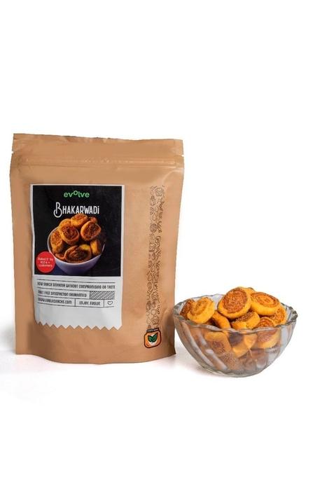 Evolve Snacks Healthy Baked Bhakarwadi | The Perfect Crunchy Treat High in Fiber Low Sodium Snack Gluten-Free Not Fried (Baked bhakarwadi, 200g)|
