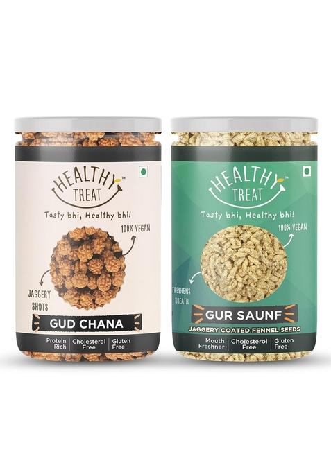 Healthy Treat Gur Chana and Saunf Combo 400 gm (Pack of 2-200 Each) | Jaggery Coated Snacks Immunity Booster Mouth fresheners & Snack Perfect for Snacking Anytime