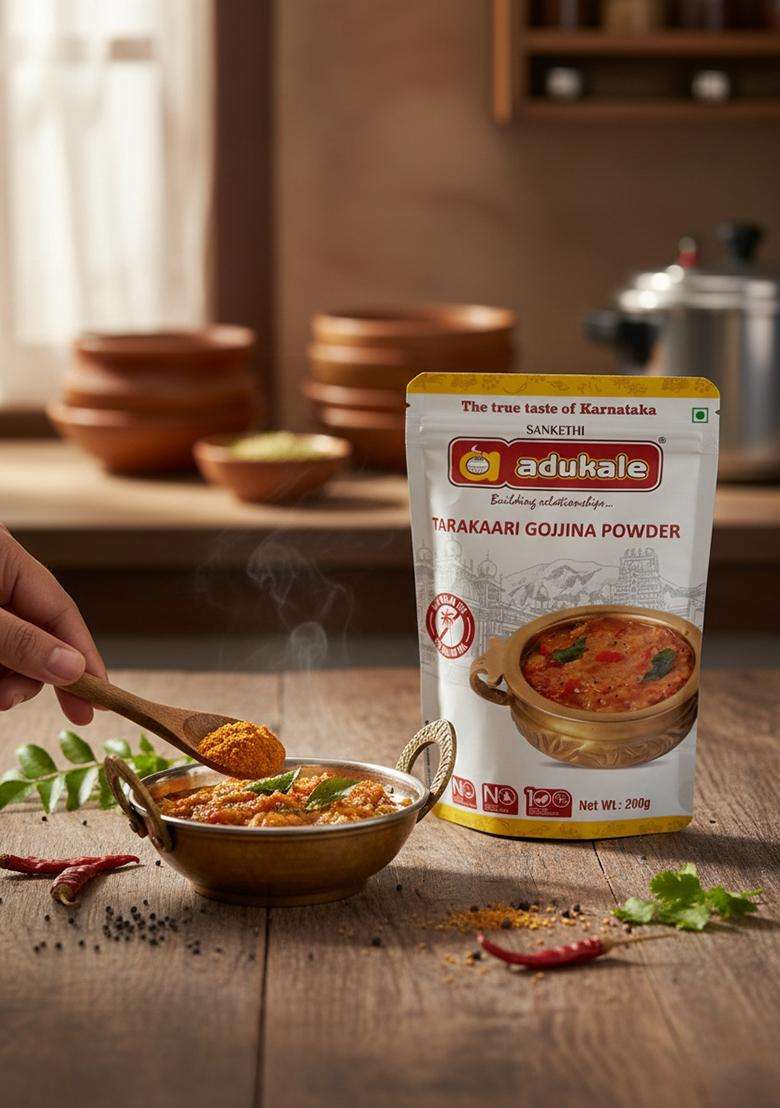 Adukale Tarkari Gojjina Powder | Authentic South Indian Gojju Spice Mix Traditional Karnataka-Style Curry Masala No Preservatives Palm Oil 200g - Indya