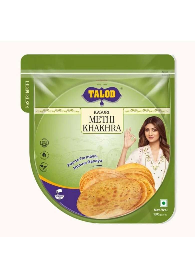 TALOD Kasuri Methi Khakhra (Pack of 4 * 200 g) | 100% Vegetarian, Wheat Gluten Free, Vegan Friendly, No Preservative, Artificial Flavours, Colors, MSG - Indya
