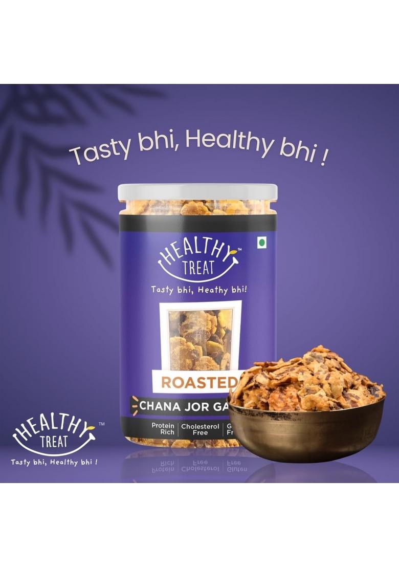 Healthy Treat Roasted Chana Jor Garam 400 gm (Pack of 2, Each 200 gm) | Oil Free Namkeen High Protein Snacks Chur (Beaten Chana)