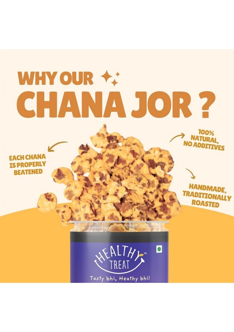Healthy Treat Roasted Chana Jor Garam 400 gm (Pack of 2, Each 200 gm) | Oil Free Namkeen High Protein Snacks Chur (Beaten Chana)