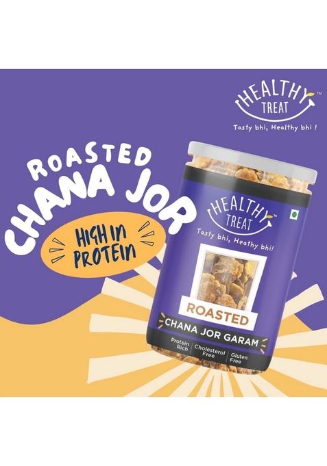Healthy Treat Roasted Chana Jor Garam 400 gm (Pack of 2, Each 200 gm) | Oil Free Namkeen High Protein Snacks Chur (Beaten Chana)