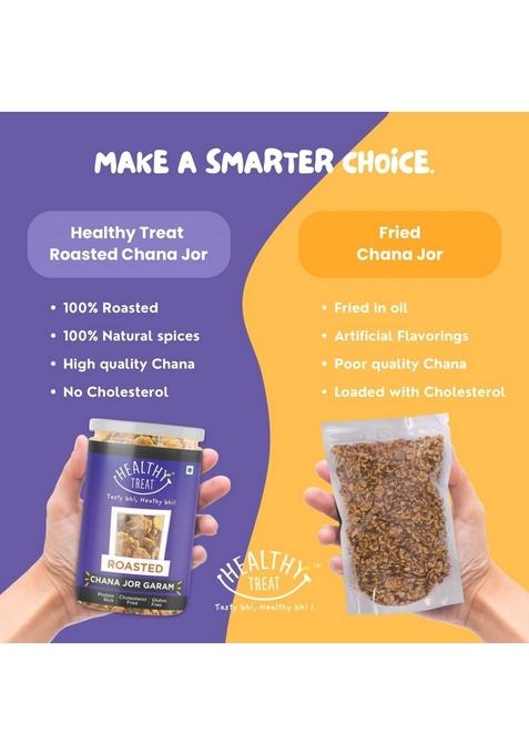 Healthy Treat Roasted Chana Jor Garam 400 gm (Pack of 2, Each 200 gm) | Oil Free Namkeen High Protein Snacks Chur (Beaten Chana)
