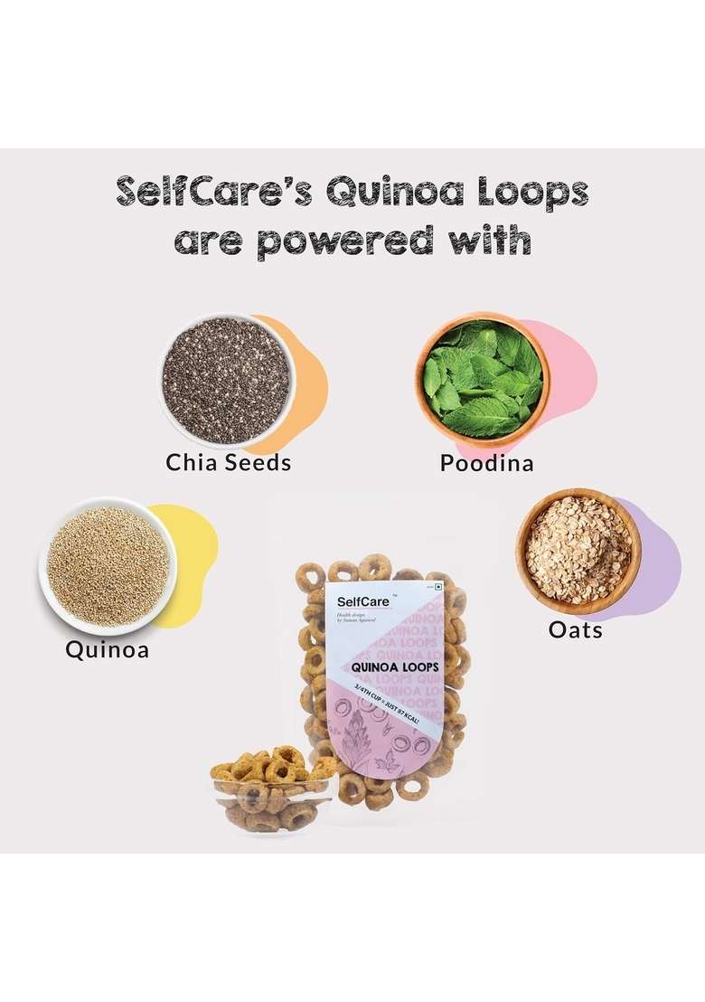 SelfCare By Suman Agarwal Quinoa Loops Pack of 1 100g | Healthy & Non Fried Savoury - Snacks Namkeen Grocery Spicy Crunchy Chatpata Tea time Snacking Diabetic Jain Travel Friendly - Indya