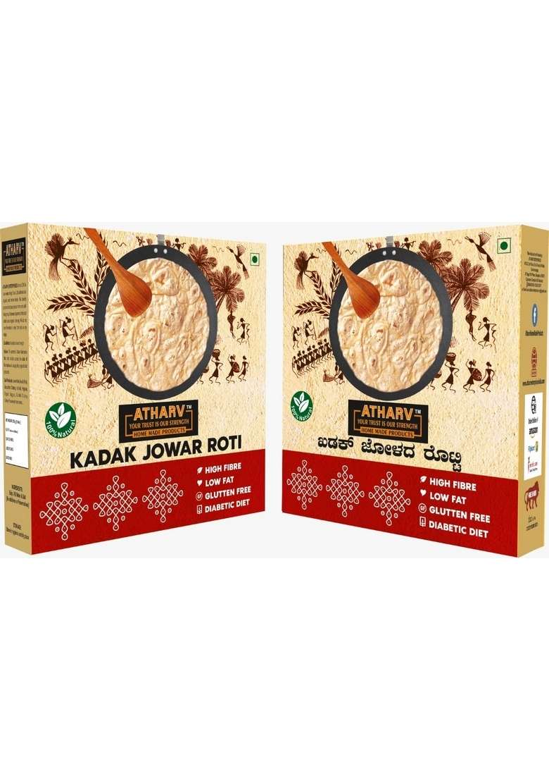 ATHARV HOME MADE PRODUCTS - KHADAK JOWAR (JOLADA) ROTI I Ready to Eat Pack of 2 (10Pc Each Box) 600 Gram I100% Organic Hi Fiber, Gluten Free - Indya