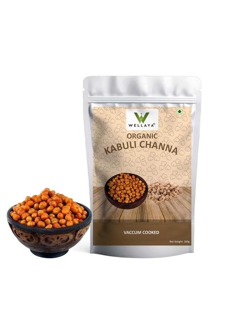 WELLAYA Organic Masala Kabuli Chana | Crispy & Healthy Snack Vegan Friendly Vacuum Cooked (Pack of 200 Grams)