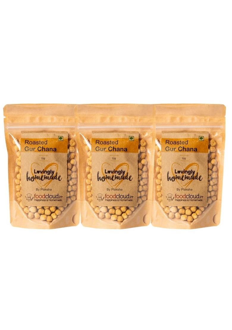FOODCLOUD.IN Munchies-Roasted Gur Chana -Healthy Snacks,75g x 3 (Pack of 3)