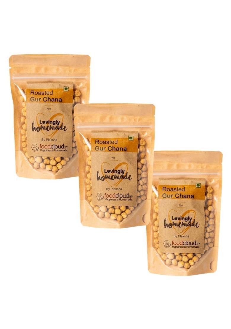 FOODCLOUD.IN Munchies-Roasted Gur Chana -Healthy Snacks,75g x 3 (Pack of 3)