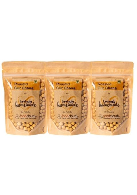FOODCLOUD.IN Munchies-Roasted Gur Chana -Healthy Snacks,75g x 3 (Pack of 3)