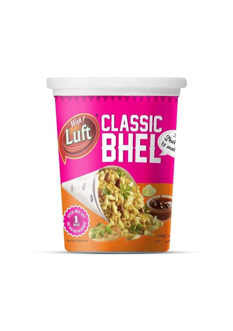 Wah Luft Wah!Luft Instant And Delicious Bhel Puri Cup, 100% Vegetarian, Masala, Crispy Crunchy, Everyday Fresh, Healthy & Hygienic, Chaat Special Combo Pack - 100G (Pack Of 4) - Indya