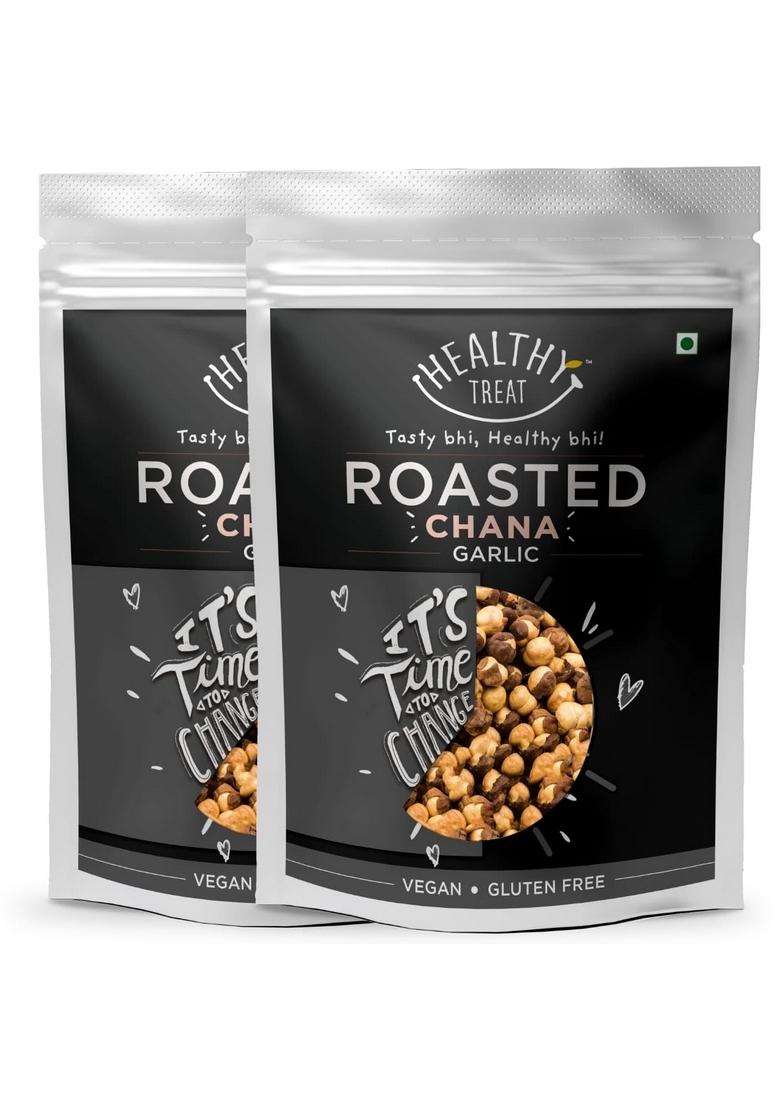 Healthy Treat Roasted Garlic Chana 400gm (Pack of 2, 200gm Each) | Flavoured Ultimate Crunchy Delight High Protein Snacks Snack For Diet Chickpea