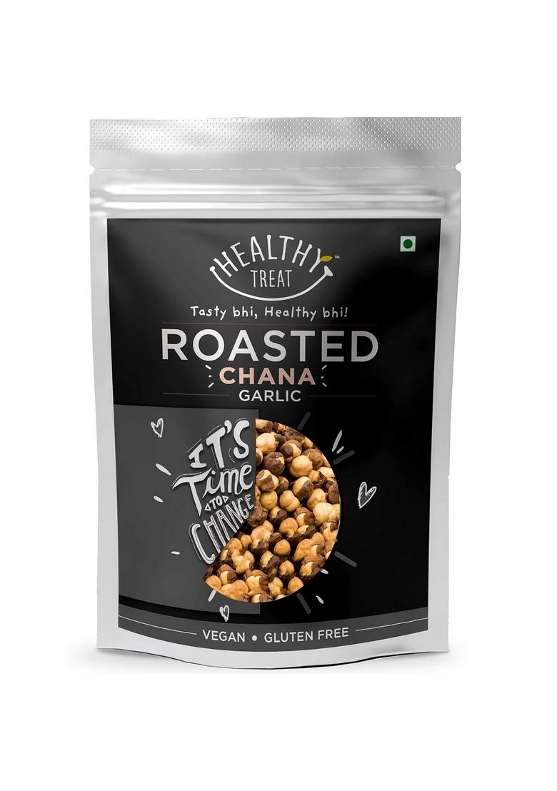 Healthy Treat Roasted Garlic Chana 400gm (Pack of 2, 200gm Each) | Flavoured Ultimate Crunchy Delight High Protein Snacks Snack For Diet Chickpea