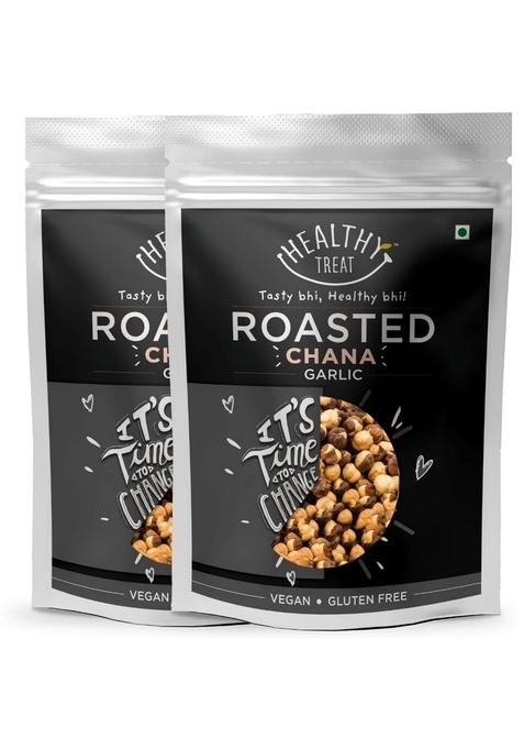 Healthy Treat Roasted Garlic Chana 400gm (Pack of 2, 200gm Each) | Flavoured Ultimate Crunchy Delight High Protein Snacks Snack For Diet Chickpea