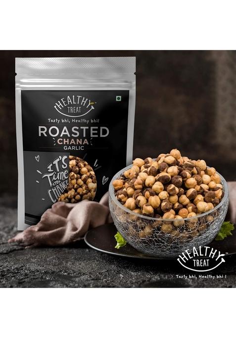 Healthy Treat Roasted Garlic Chana 400gm (Pack of 2, 200gm Each) | Flavoured Ultimate Crunchy Delight High Protein Snacks Snack For Diet Chickpea