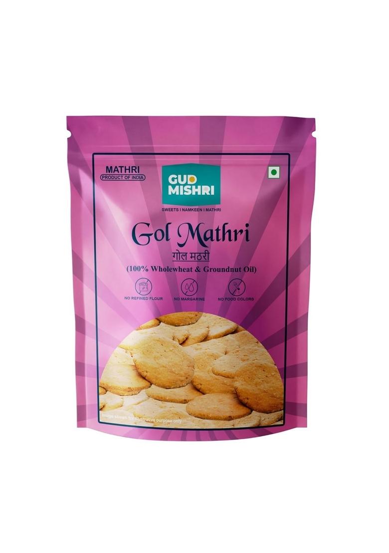 GUD MISHRI GOL Aata Mathri Traditional Round Made with Whole Wheat | Fried in Groundnut Oil No Refined Flour & Food Color Pure Crunch Flavor Perfect Tea-Time Treat