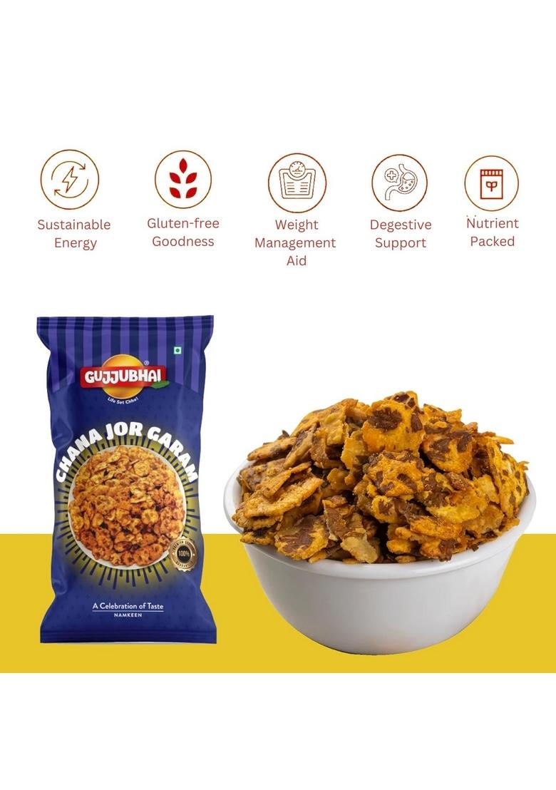 Gujjubhai CHANA JOR GARAM 100g | Crispy & Spicy Roasted Chickpeas Protein-Rich Healthy Snack Authentic Indian Street Food Flavor Perfect Tea-Time, Travel Party Crunchy Delicious_Pack of 6