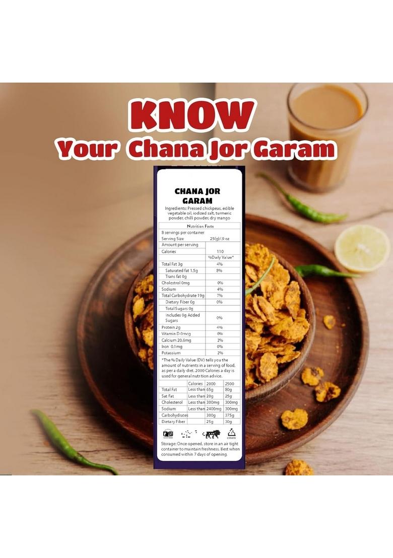 Gujjubhai CHANA JOR GARAM 100g | Crispy & Spicy Roasted Chickpeas Protein-Rich Healthy Snack Authentic Indian Street Food Flavor Perfect Tea-Time, Travel Party Crunchy Delicious_Pack of 6