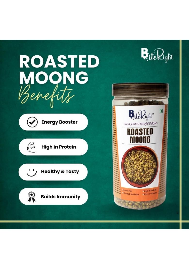 BiteRight Roasted Moong 300 gm | High in Protein Healthy Oil Free Diet Snack (Pack of 2, 150 Each)