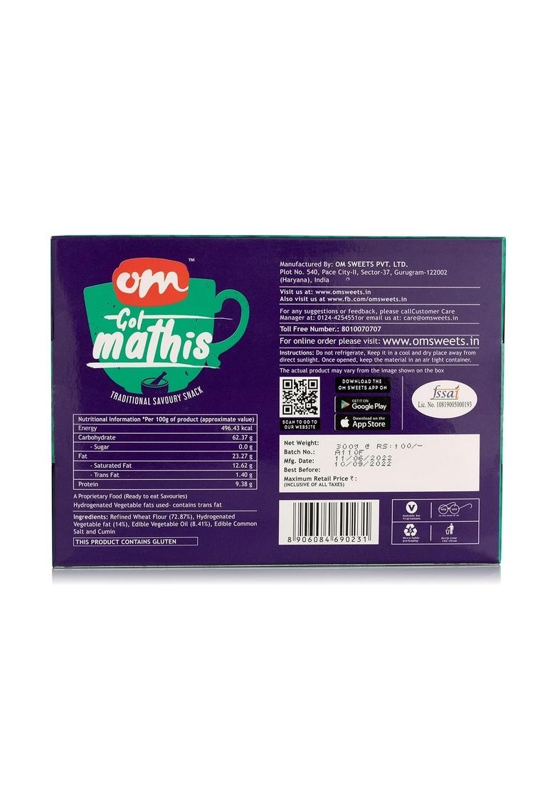 OM SWEETS & SNACKS Mathi | Gol Mathri Gujarati Indian Tea Time Crunchy Party Snack Namkeen Healthy Delightfully Ready To Eat Savouries Pack Of 2 X 300g