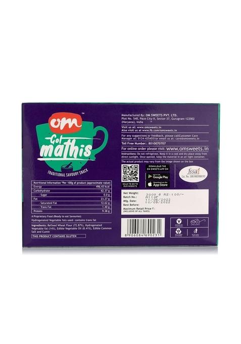 OM SWEETS & SNACKS Mathi | Gol Mathri Gujarati Indian Tea Time Crunchy Party Snack Namkeen Healthy Delightfully Ready To Eat Savouries Pack Of 2 X 300g