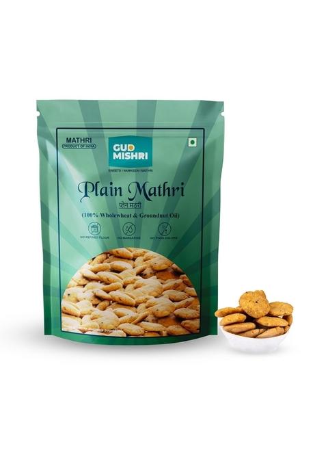 GUD MISHRI Plain Aata Mathri 380 Grams | 100% Whole Wheat & Groundnut Oil No Maida, Palm Oil, Margarine or Colors Ready-to-Eat Snack Healthy Indian Nashta for Tea-Time All Ages