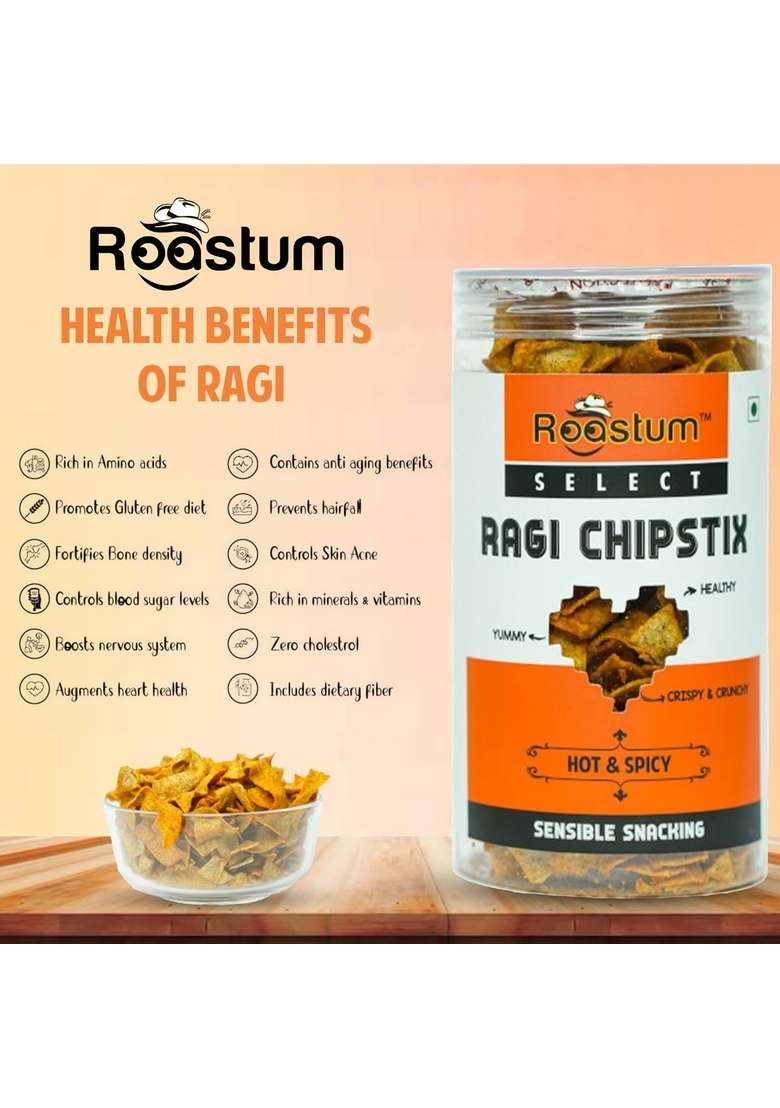 Roastum Ragi Chips 150gm (Pack of 3) Healthy Preservatives Free Snacks, Crispy & Delicious Chips, Guilt-Free and Snacks for All Ages - Indya