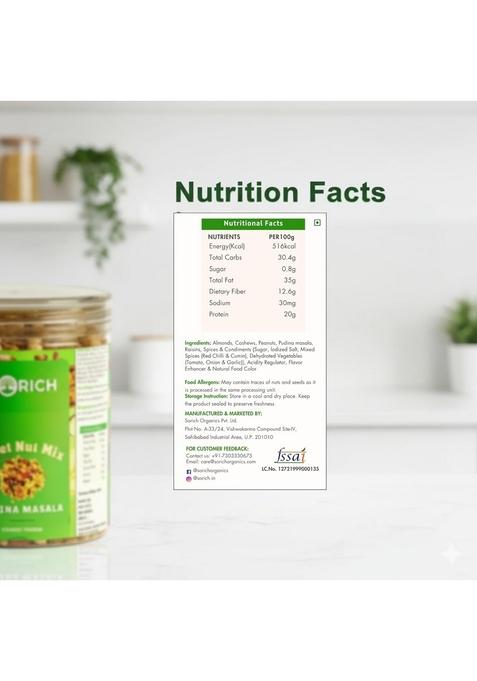Sorich Organics Millet Nut Mix | Healthy Snack Roasted with Nuts & Seeds Protein Rich, High Fiber Superfood Gluten Free, Vegan, No Added Sugar, palm oil, Blend Cholesteral Free Namkeen For Kids Adults, Office Travel Instant (100gm, Pudina masala)