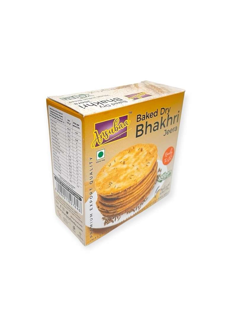 Ansubaa Baked Dry Bhakhri | Ready to Eat Vacuum Packed 6 Months Shelf Life Pure Vegetarian Food Healthy Snack Vegan (Pack of 4, Jeera) - Indya