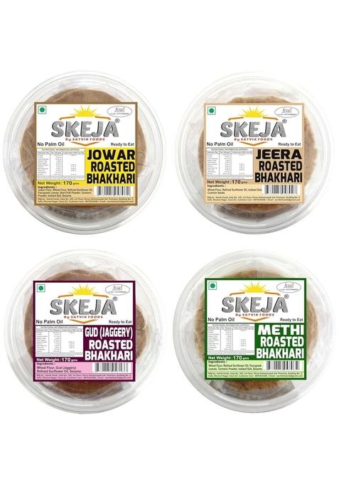 SKEJA By Satvik Foods Methi Jowar Jeera Gud Roasted Bhakhari| No Palm oil |Made With Sunflower Bhakri Snacks | Bhakhri 170 Gram (Pack of 4) (Combo 1)