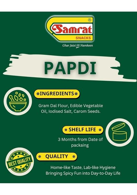 SAMRAT | PAPDI Tangy & Crispy Taste Namkeen| Ghar Jaisi Hi Healthy Snacks| Every Day Fresh Indian Snacks |Traditional (PACK OF 2 (2X400G))