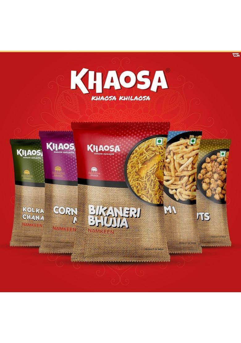 KHAOSA Bikaneri Bhujia | 600g Authentic Rajasthani Namkeen Spicy Moth Flour Snack Crunchy and Flavorful Gluten-Free, Vegan 200g Each