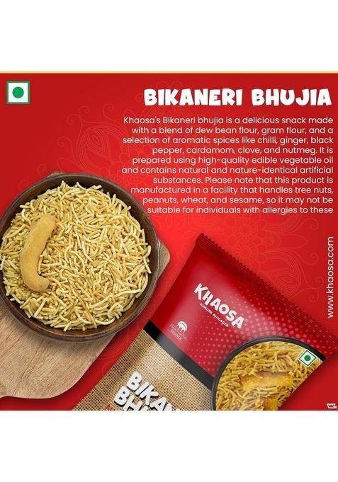 KHAOSA Bikaneri Bhujia | 600g Authentic Rajasthani Namkeen Spicy Moth Flour Snack Crunchy and Flavorful Gluten-Free, Vegan 200g Each