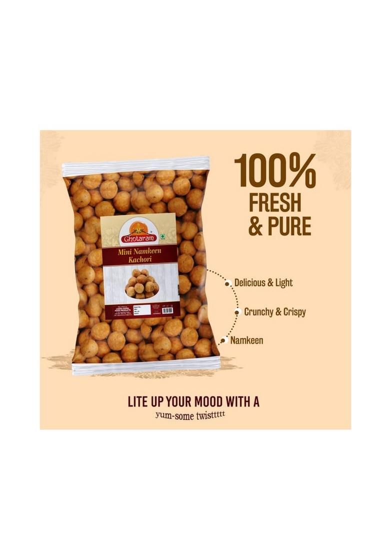 GHOTARAM Allahabad Masale wali Dry Kachori Namkeen Nashta Snack | Delicious & Crunchy Mini Kachaudee Snacks Evening Tea Time Filled with Moong Mung Dal daal-250 * 1Pack