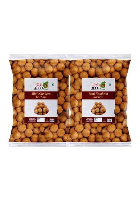 90's MILL Chhoti Gol Kachori Masala Mini Namkeen Bachcha Kachaudee Small Kachauri Snacks for Foodie Indian | Freshly prepared crispy, Yummy Healthy & Hygienic-350g*2Pack