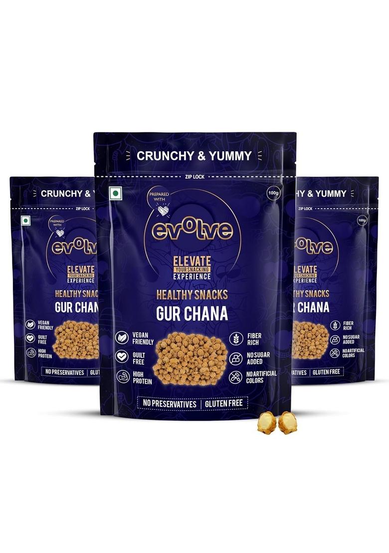 Evolve Gur Chana High Protein Healthy Snack for Adults and Kids | No Artificial Colors or Added Sugar Vegan Boosts Immunity Ready to Eat 100g