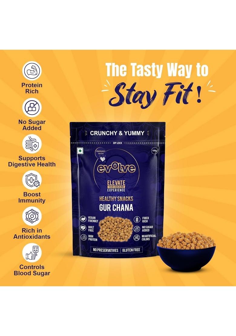 Evolve Gur Chana High Protein Healthy Snack for Adults and Kids | No Artificial Colors or Added Sugar Vegan Boosts Immunity Ready to Eat 100g