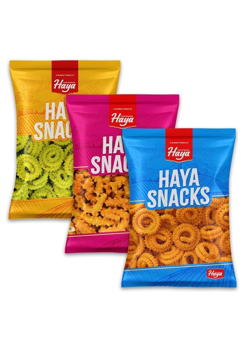 Haya Food Products | Assorted Murukku Combo Pack 3 Flavors Masala Murukk, Tomato Murukk and Palak 450g (Each 150g) Snacks Authentic South Indian Fresh Crispy Chakli