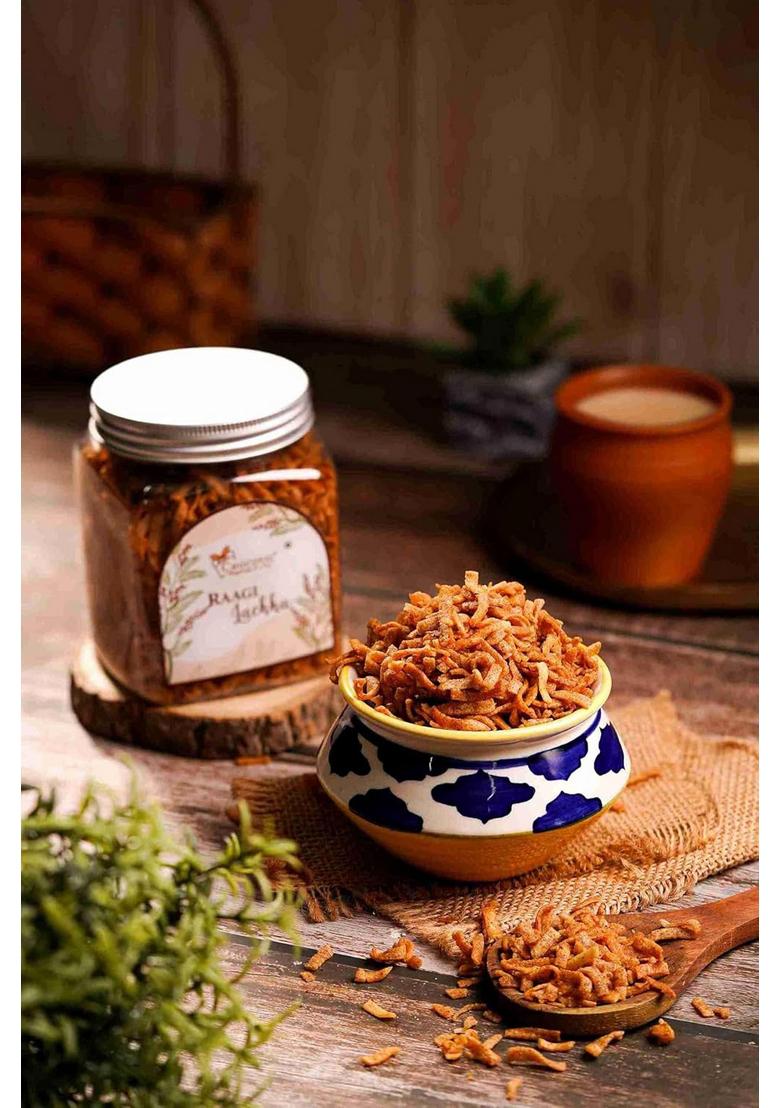 Chocovic Raagi Lachha | Traditional Indian Snack Healthy Finger Millet Spirals High Fibre, Low Fat 175g Resealable Jar