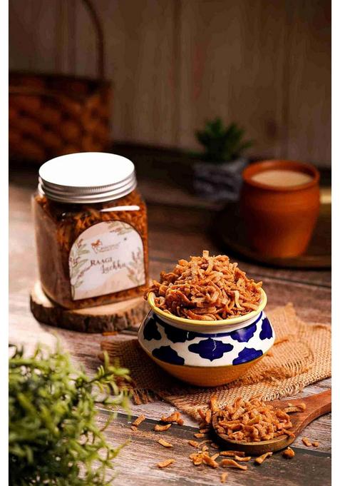 Chocovic Raagi Lachha | Traditional Indian Snack Healthy Finger Millet Spirals High Fibre, Low Fat 175g Resealable Jar