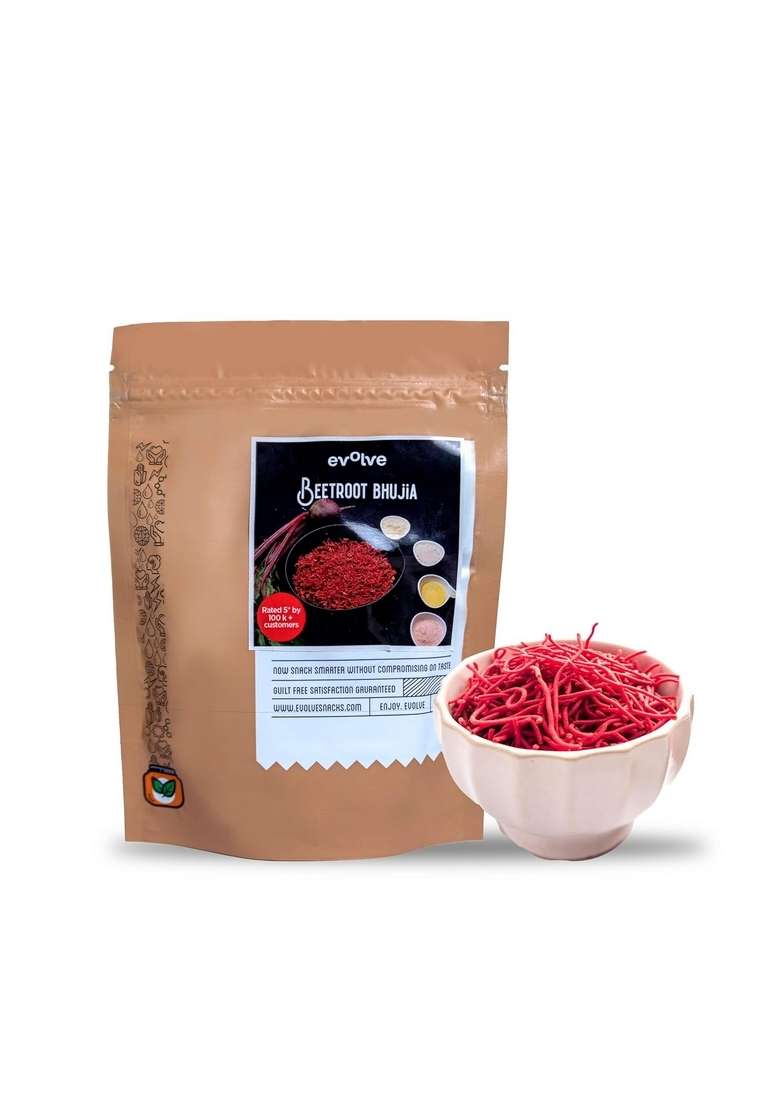 Evolve Beetroot Bhujia, Namkeen - Organic, Guilt Free Munching, Fresh Crunchy Snacks, No Palm Oil & Artificial Colors, Ready to Eat, Masala Flavor 100g Pack of 2 - Indya