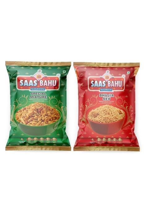 Saas Bahu Special Tasty Mixture Namkeen & Bhujia Sev 800gm combo (Pack of 2, 400gm Each)