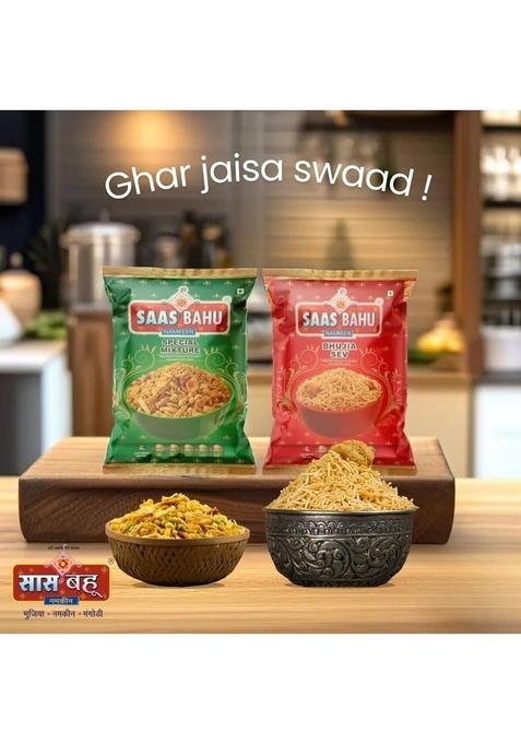Saas Bahu Special Tasty Mixture Namkeen & Bhujia Sev 800gm combo (Pack of 2, 400gm Each)
