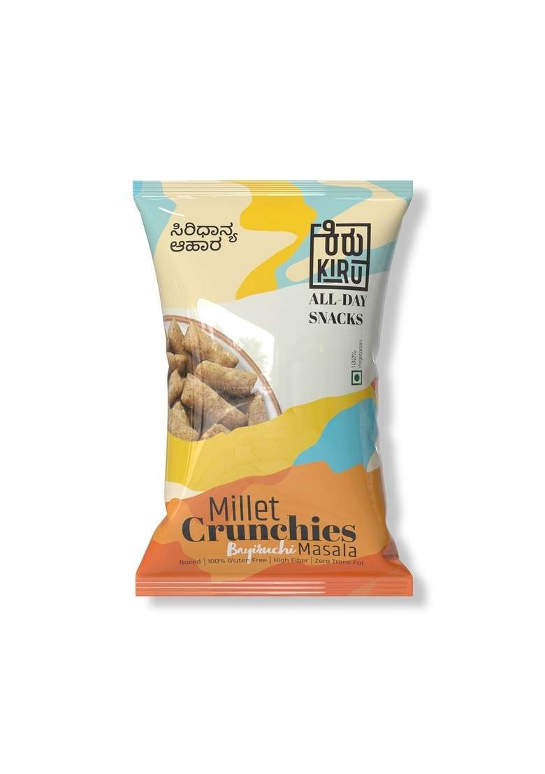 KIRU Bayiruchi Masala Millet Crunchies | Pack of 3 Baked Not Fried Gluten Free Healthy Chips Office Pantry Snacks - Indya