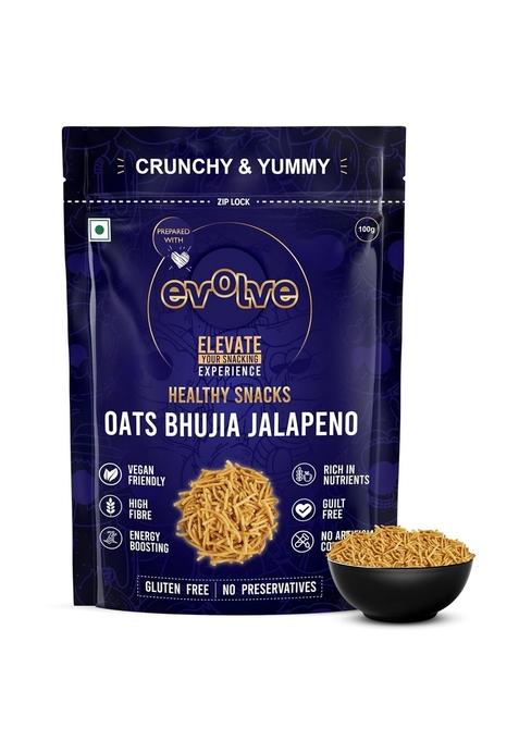 Evolve Oats Bhujia, Diet Namkeen - Gluten Free Healthy Snacks, No Palm Oil & Artificial Color, High Fiber, Organic, Fresh, Crunchy, Ready to Eat 100g