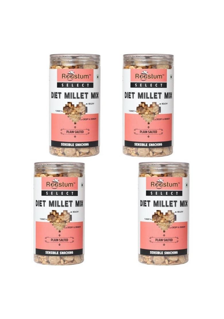 Roastum Diet Millet Mix Healthy Namkeen | Ragi, Jowar, Bajra Food Low Calorie, No Preservatives (Pack of 4, 560g)
