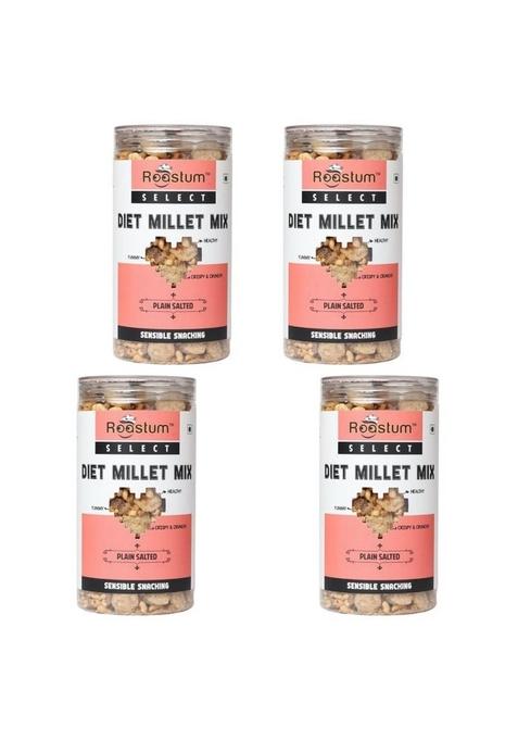 Roastum Diet Millet Mix Healthy Namkeen | Ragi, Jowar, Bajra Food Low Calorie, No Preservatives (Pack of 4, 560g)