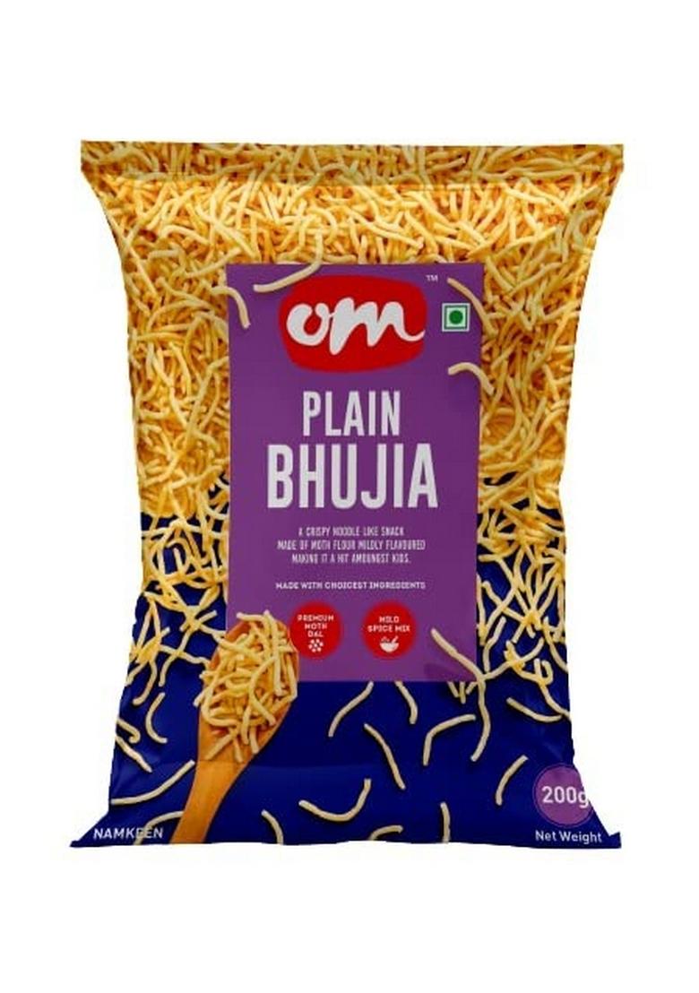 OM SWEETS & SNACKS namkeen healthy Indian Crispy Fresh Snack | No added colours or preservatives Products Ready to eat Finest Tea time 200g X 4 (Plain Bhujia)