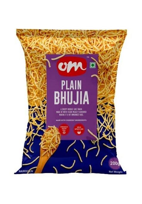 OM SWEETS & SNACKS namkeen healthy Indian Crispy Fresh Snack | No added colours or preservatives Products Ready to eat Finest Tea time 200g X 4 (Plain Bhujia)