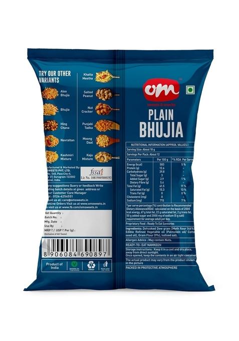 OM SWEETS & SNACKS namkeen healthy Indian Crispy Fresh Snack | No added colours or preservatives Products Ready to eat Finest Tea time 200g X 4 (Plain Bhujia)